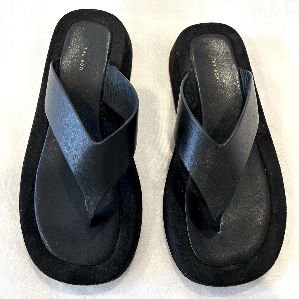 The Row black leather platform sandal size 37 (not exact style from Saks)